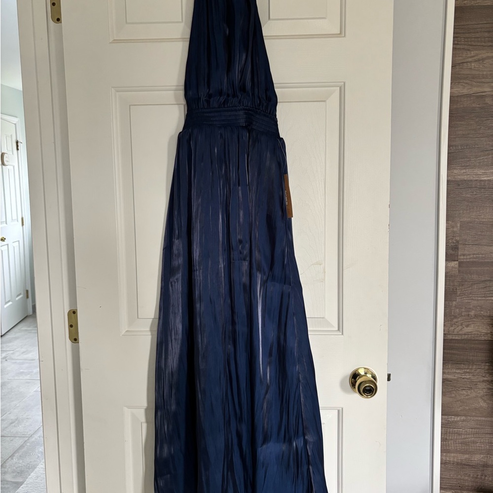Backless Navy Blue Halter Maxi Dress - Women